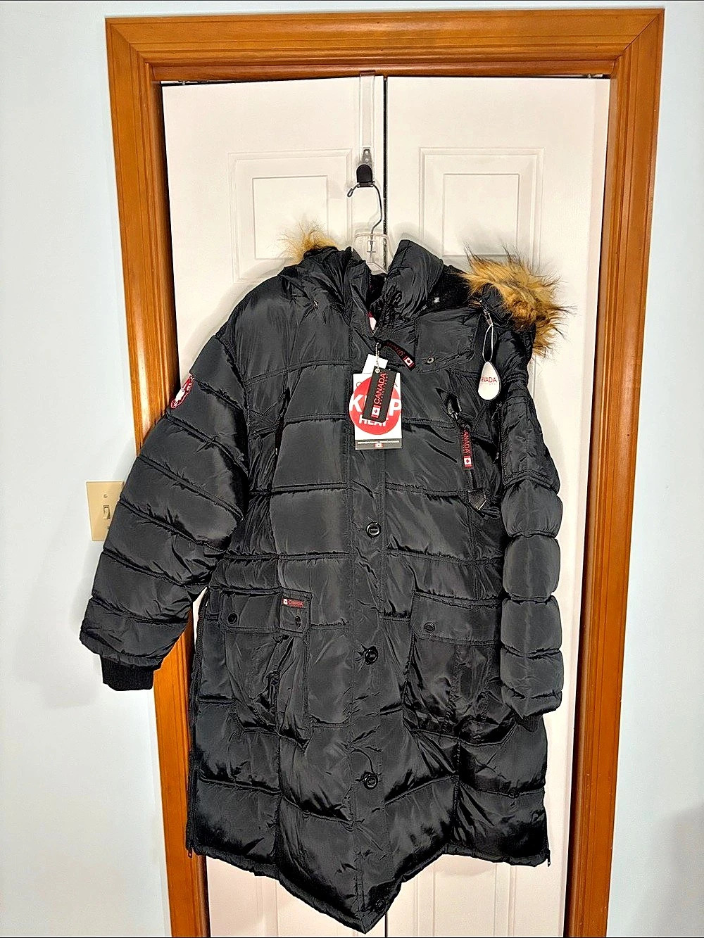 Canada Weather Gear Faux Fur Trim Puffer Parka Jacket Black & Brown XS